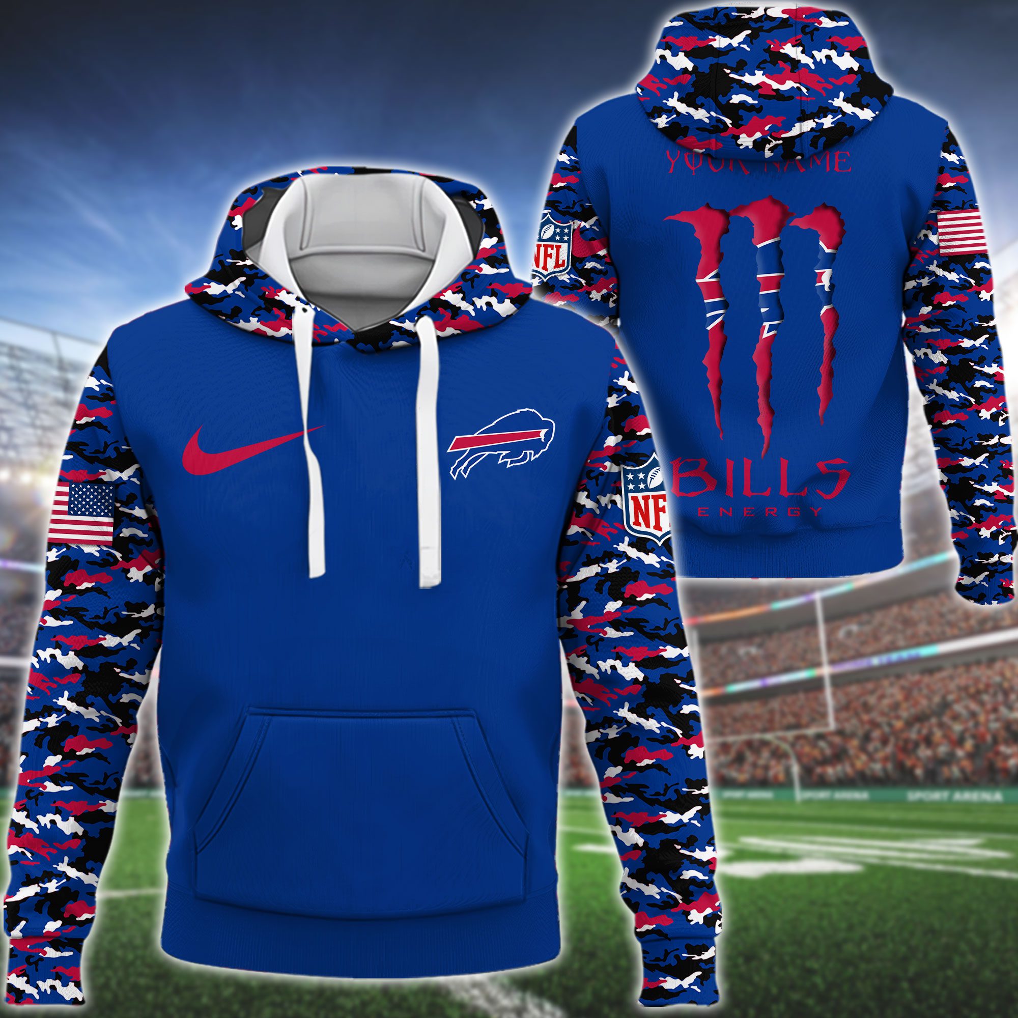 Buffalo Bills Nfl Swoosh Camo Pullover Hoodie 3D Print For Sport Fans