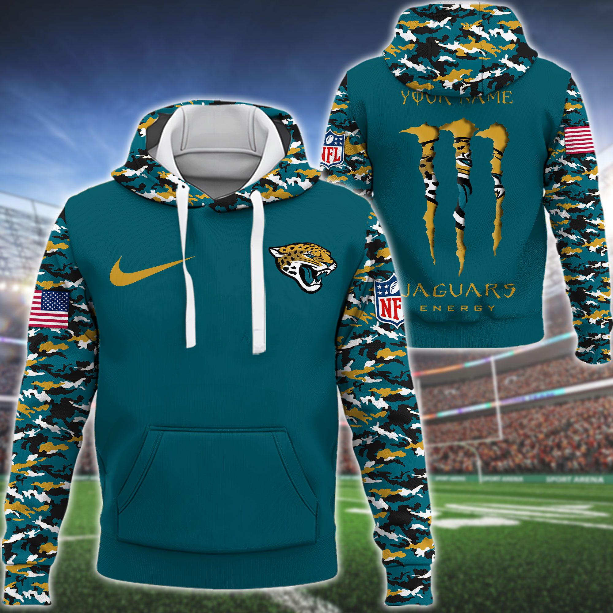 Jacksonville Jaguars Nfl Swoosh Camo Pullover Hoodie 3D Print For Sport Fans