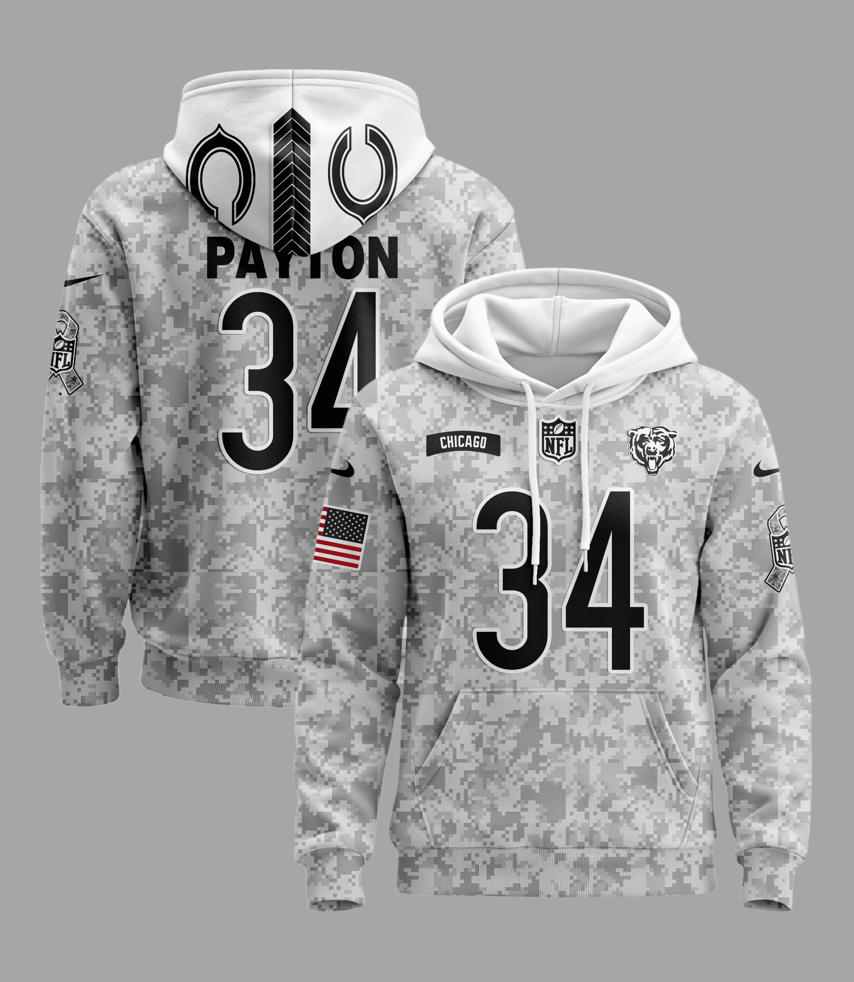 Chicago Bears Nfl Personalized Camo Veteran Hoodie