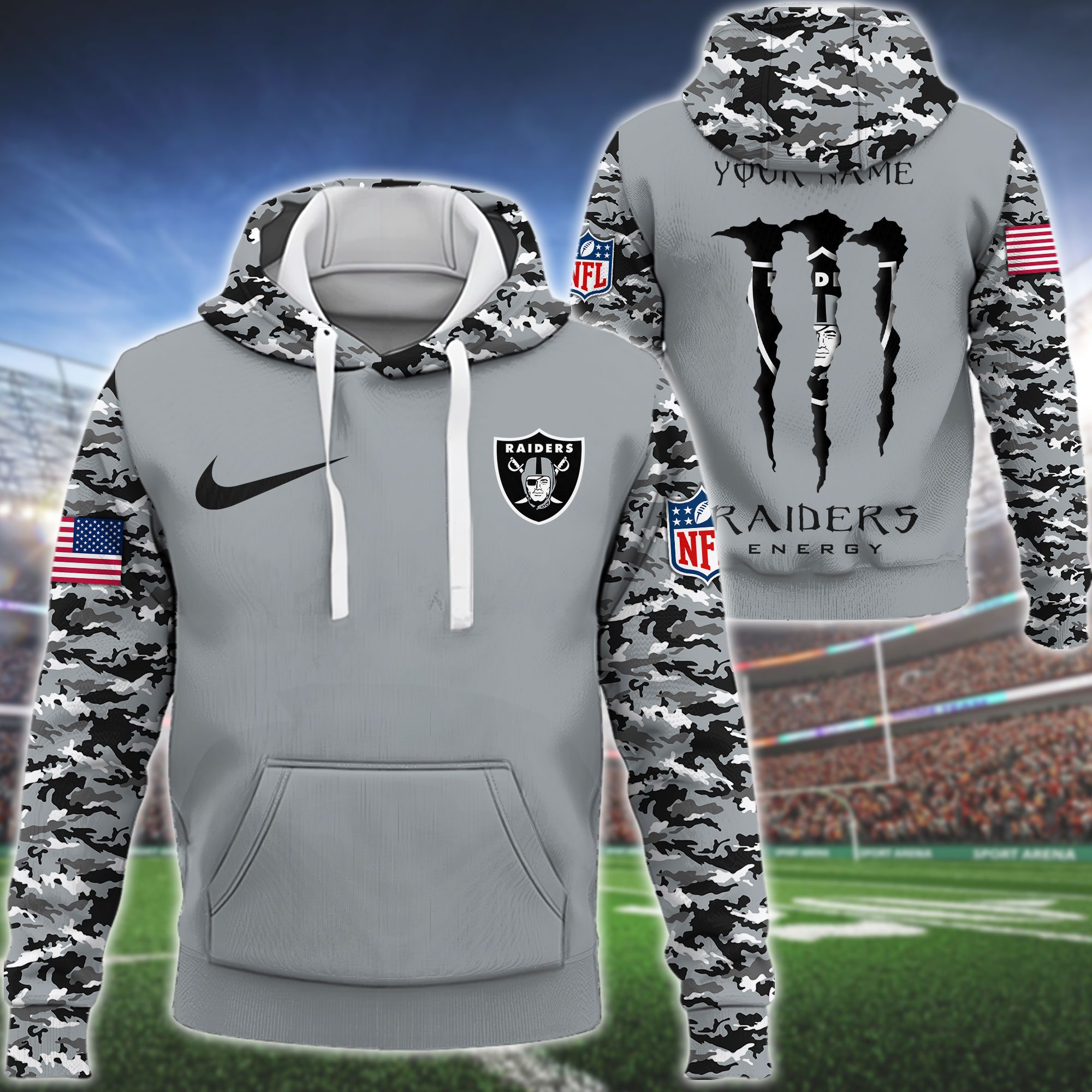 Las Vegas Raiders Nfl Swoosh Camo Pullover Hoodie 3D Print For Sport Fans