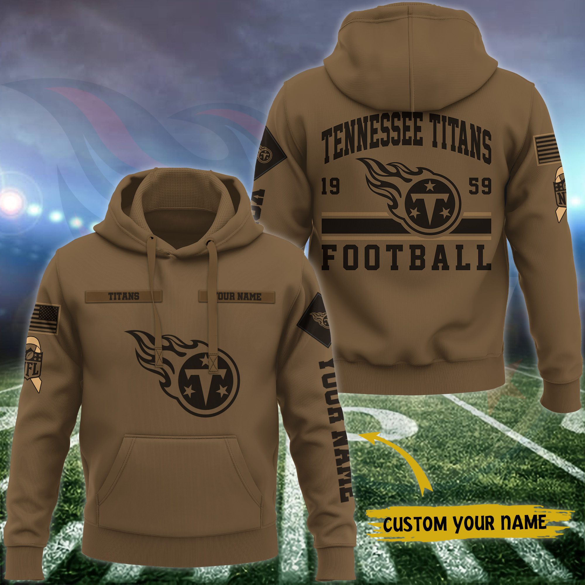 Tennessee Titans Nfl Brown Salute To Service Veteran 3D Hoodie Custom Your Name