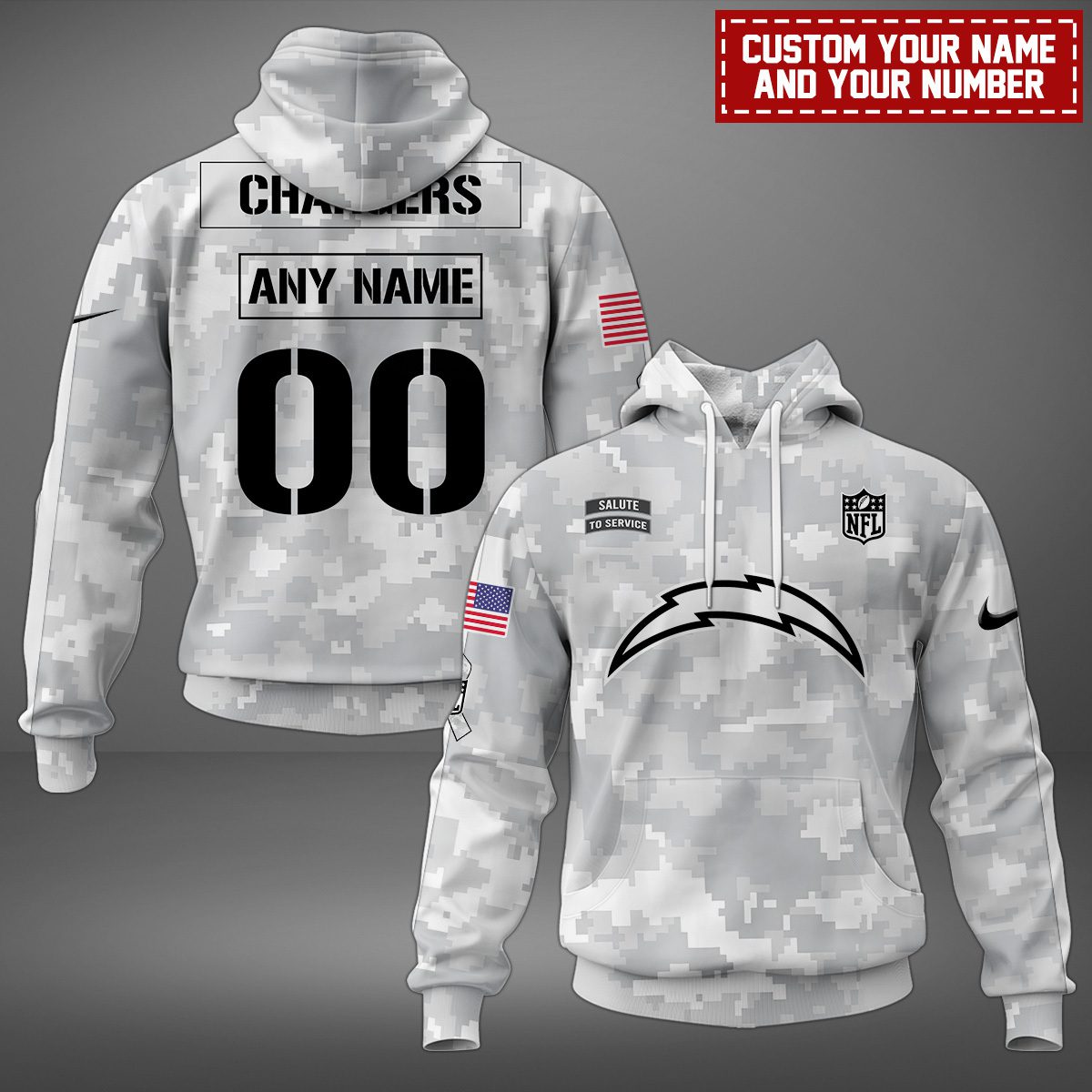 Los Angeles Chargers Nfl Salute To Service Personalized Hoodie