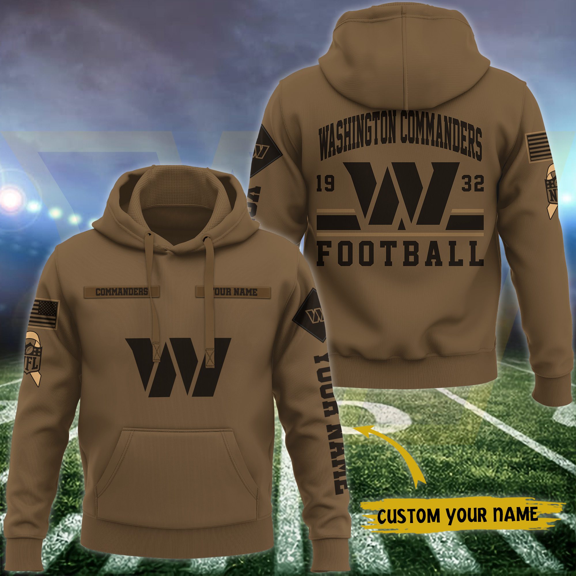 Washington Commanders Nfl Brown Salute To Service Veteran 3D Hoodie Custom Your Name