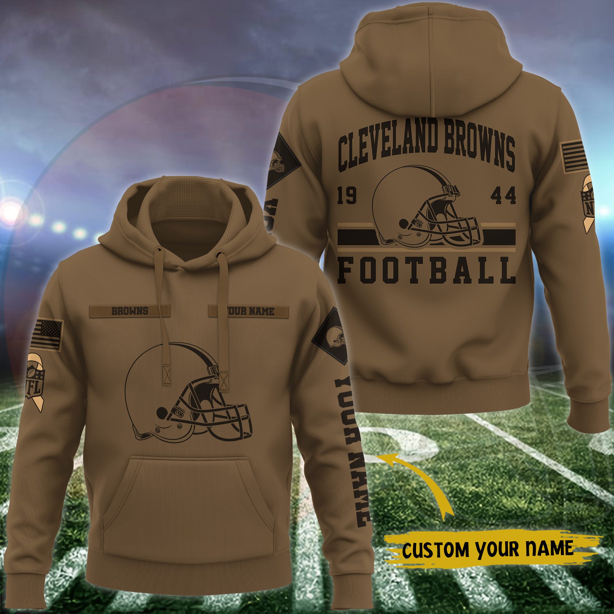 Cleveland Browns Nfl Brown Salute To Service Veteran 3D Hoodie Custom Your Name