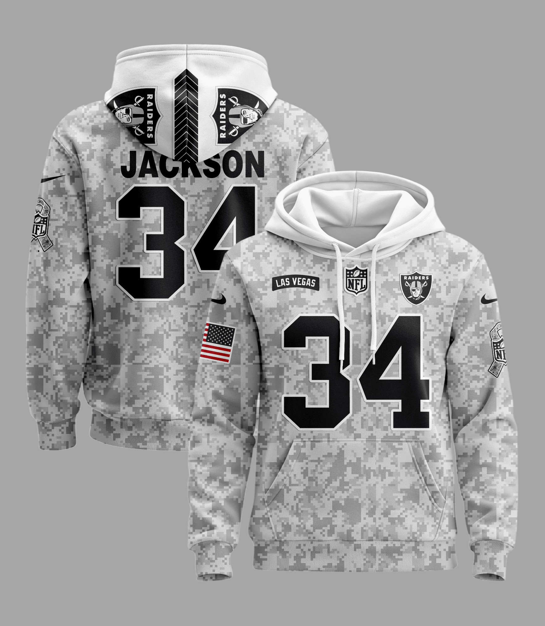 Las Vegas Raiders Nfl Personalized Camo Veteran Hoodie