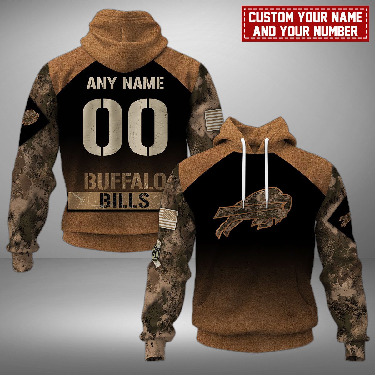 Buffalo Bills Nfl Camo Veterans Personalized Mixed 3D Hoodie