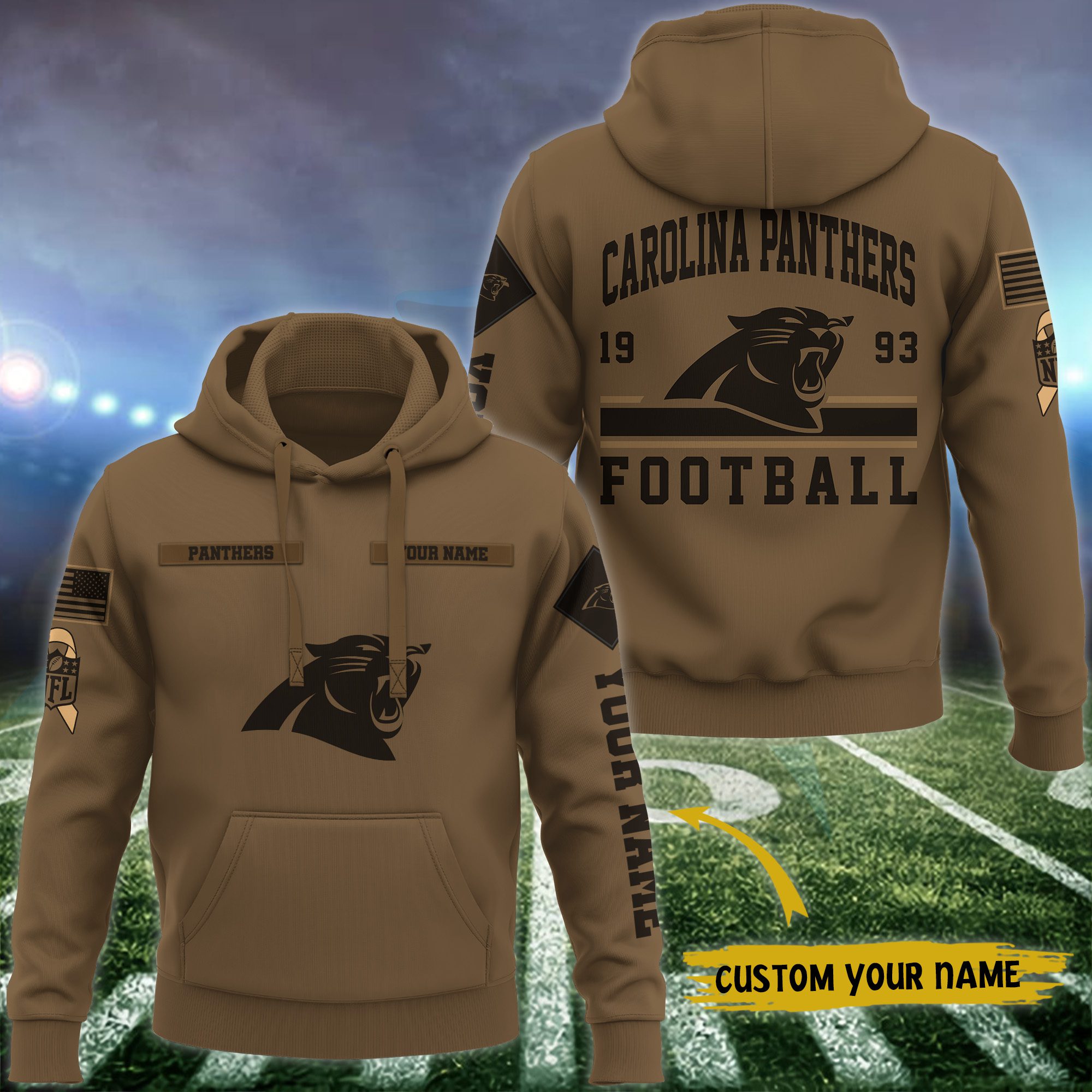 Carolina Panthers Nfl Brown Salute To Service Veteran 3D Hoodie Custom Your Name