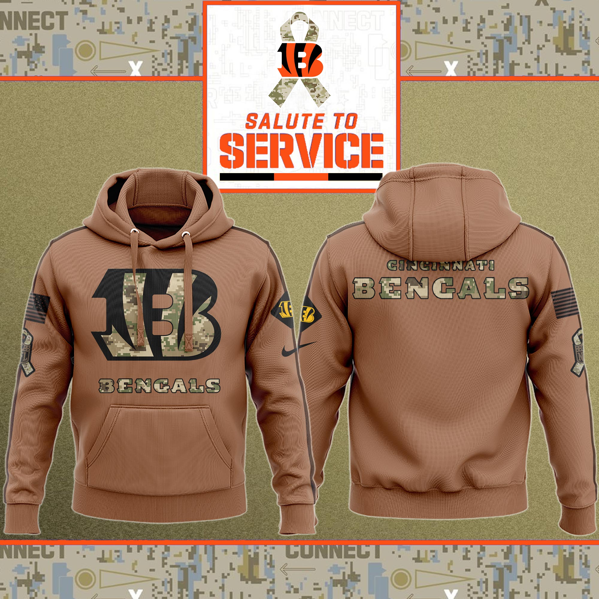 Cincinnati Bengals Nfl Salute To Service Veteran New Logo 3D Hoodie