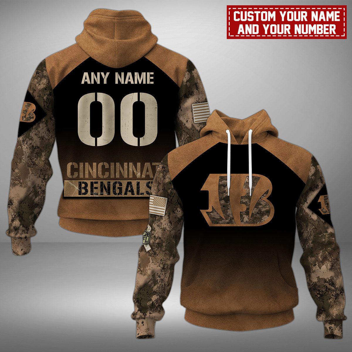Cincinnati Bengals Nfl Camo Veterans Personalized Mixed 3D Hoodie