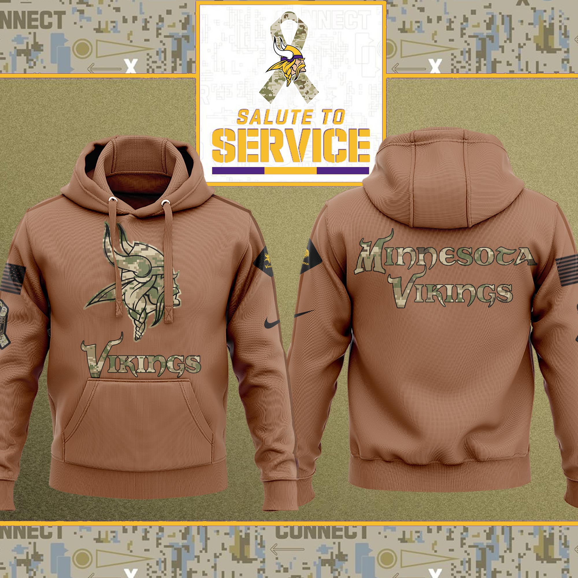 Minnesota Vikings Nfl Salute To Service Veteran New Logo 3D Hoodie