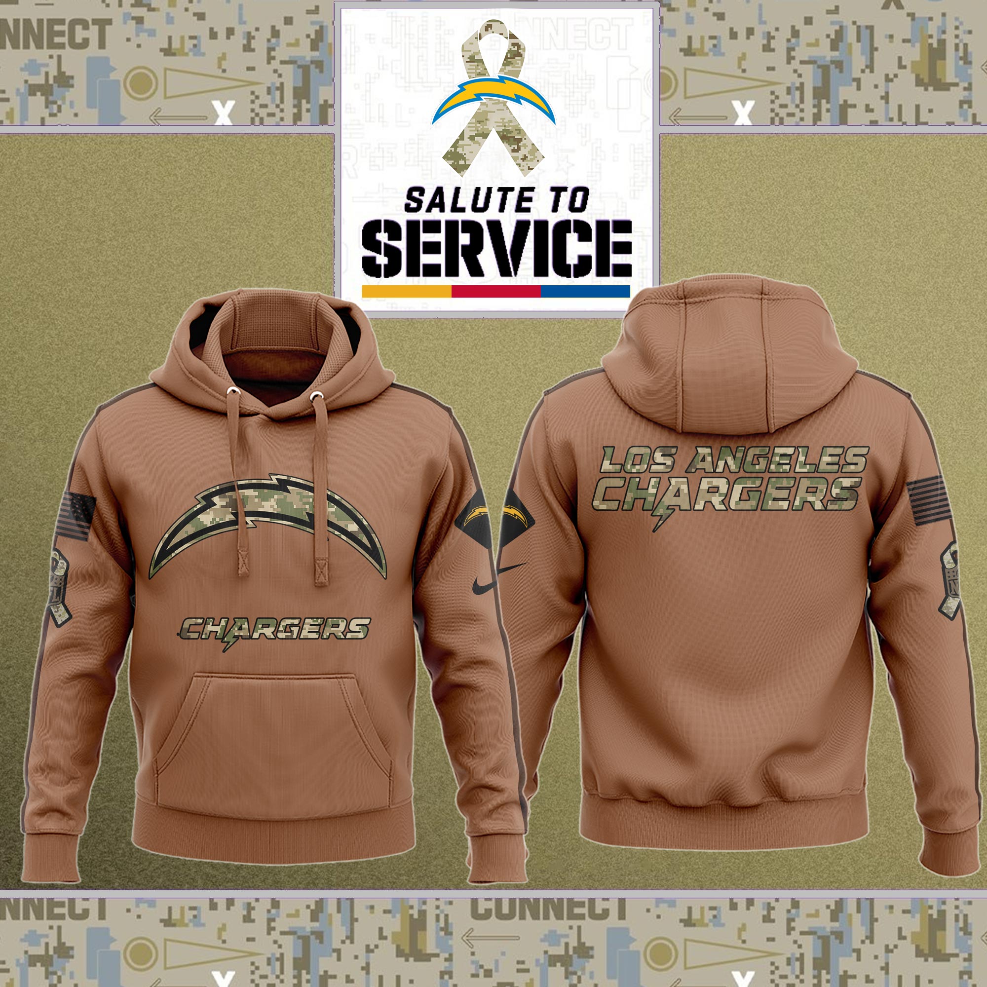 Los Angeles Chargers Nfl Salute To Service Veteran New Logo 3D Hoodie