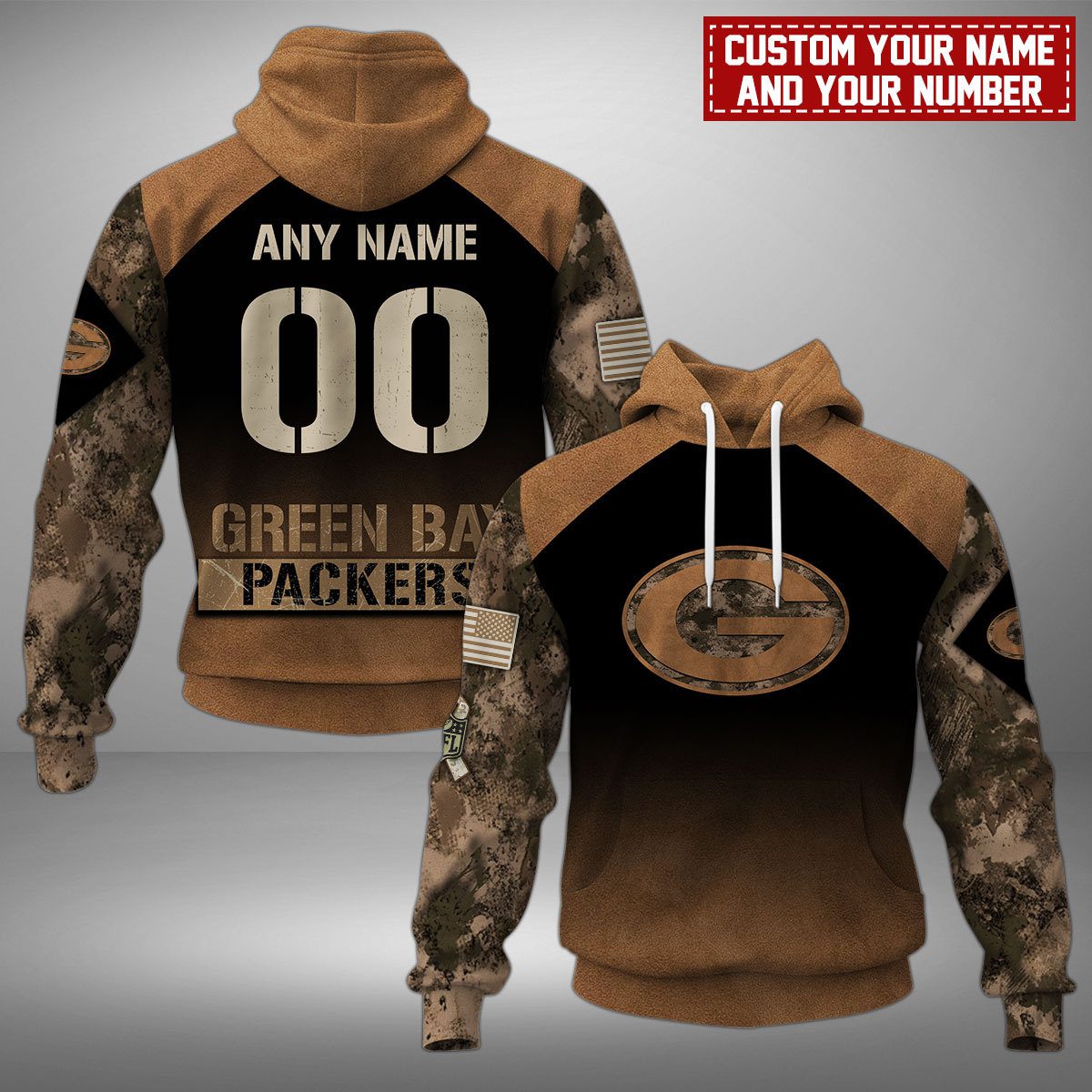 Green Bay Packers Nfl Camo Veterans Personalized Mixed 3D Hoodie