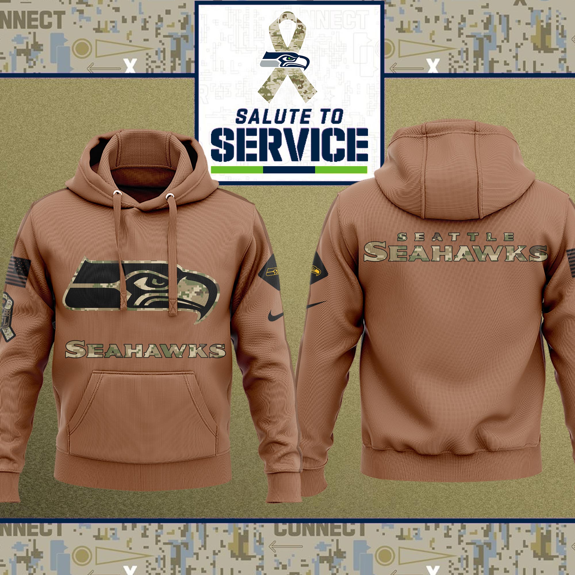Seattle Seahawks Nfl Salute To Service Veteran New Logo 3D Hoodie