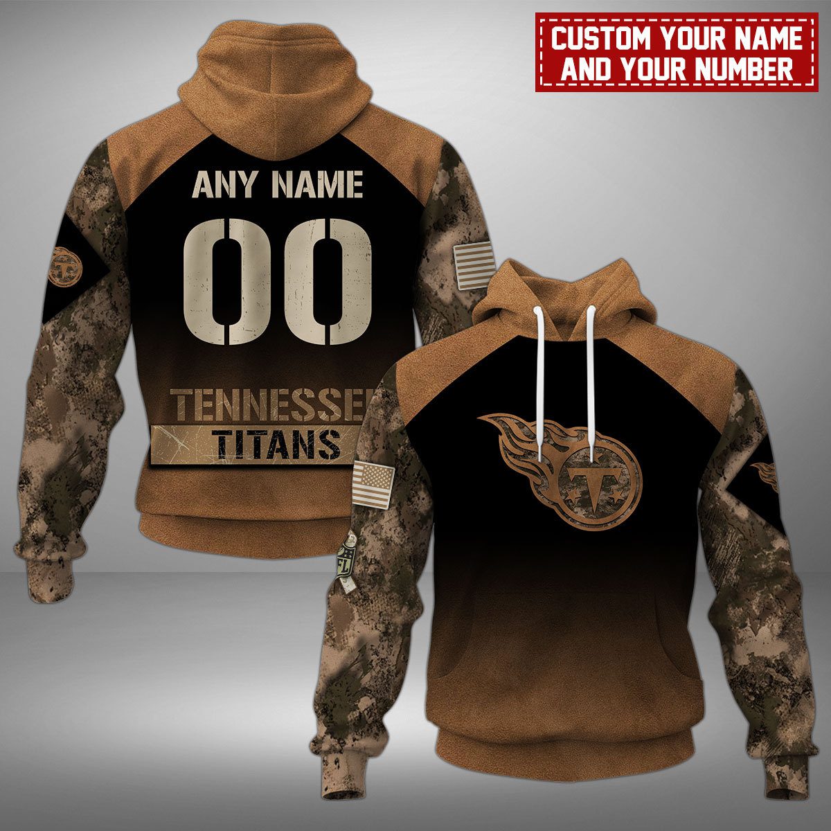 Tennessee Titans Nfl Camo Veterans Personalized Mixed 3D Hoodie