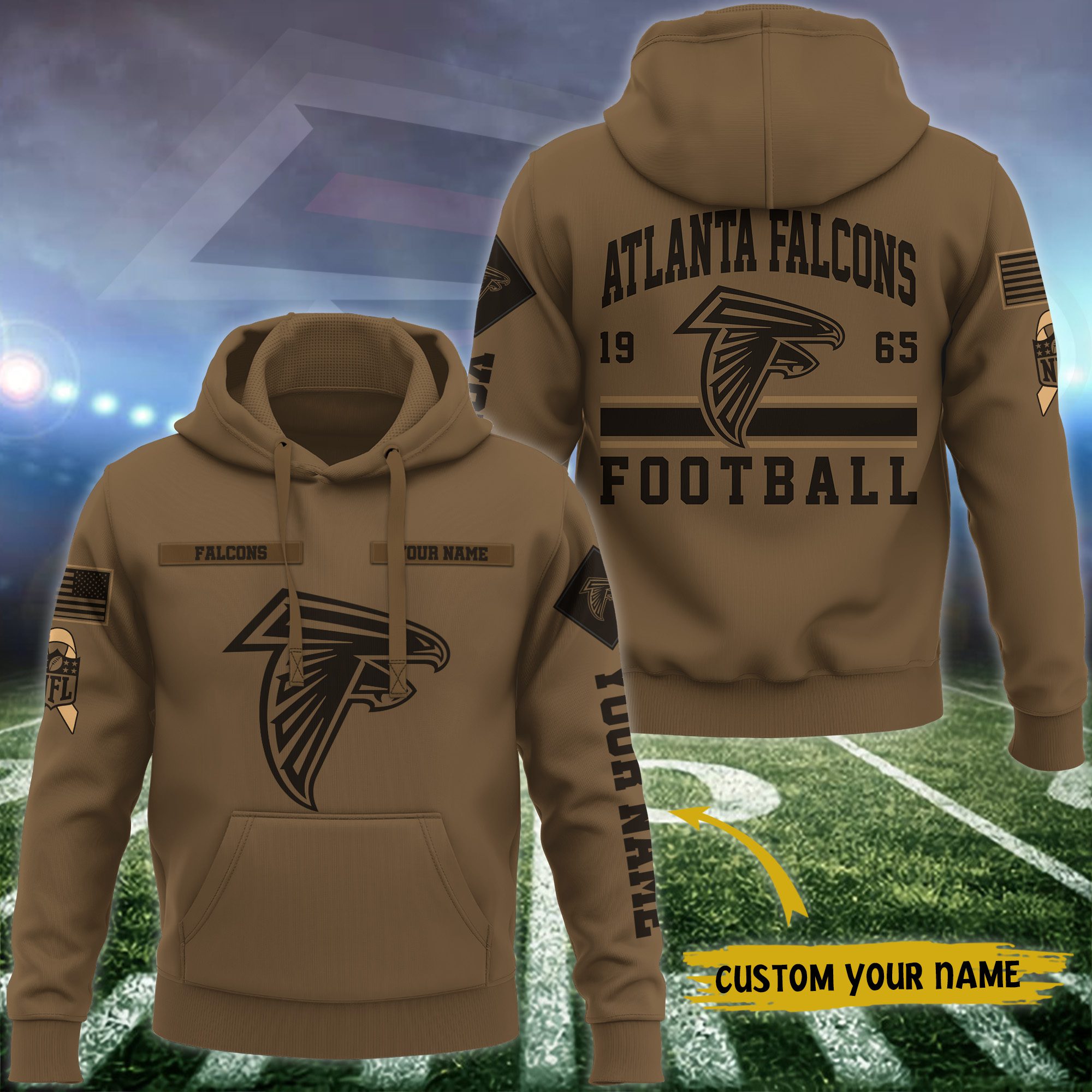 Atlanta Falcons Nfl Brown Salute To Service Veteran 3D Hoodie Custom Your Name
