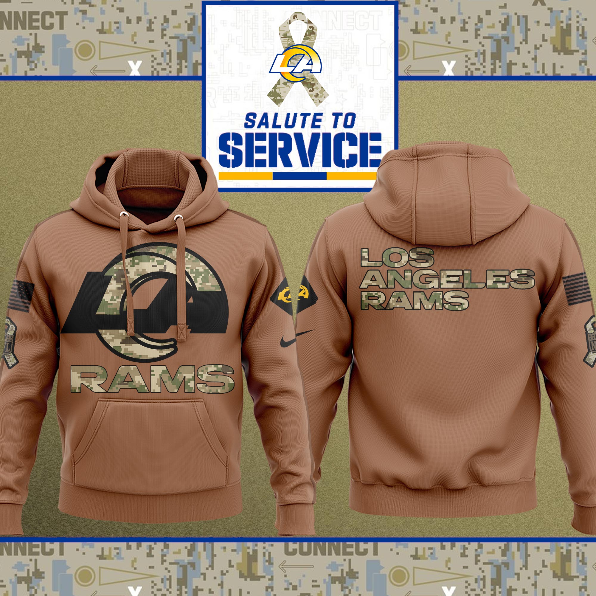 Los Angeles Rams Nfl Salute To Service Veteran New Logo 3D Hoodie