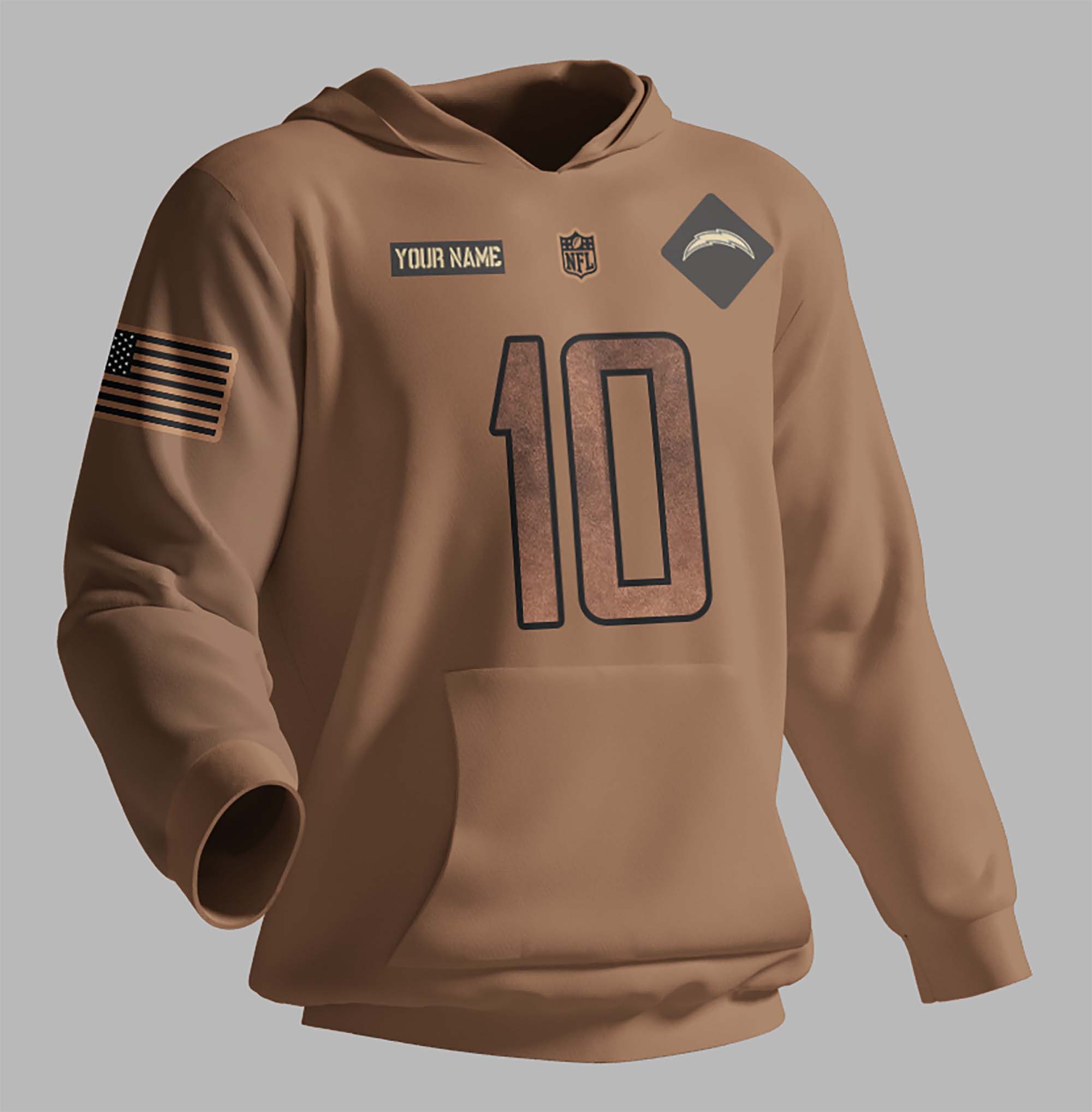 Los Angeles Chargers Nfl Salute To Service Custom Name And Number 3D Hoodie