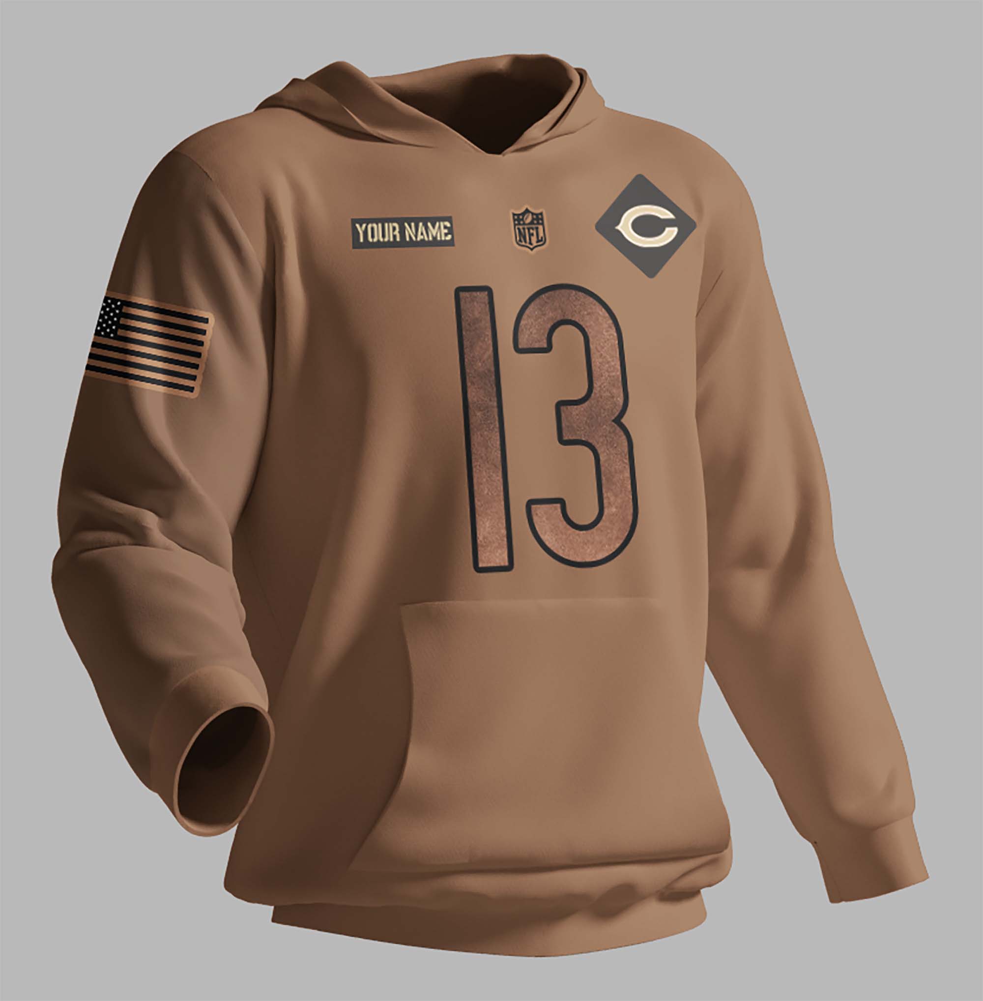 Chicago Bears Nfl Salute To Service Custom Name And Number 3D Hoodie