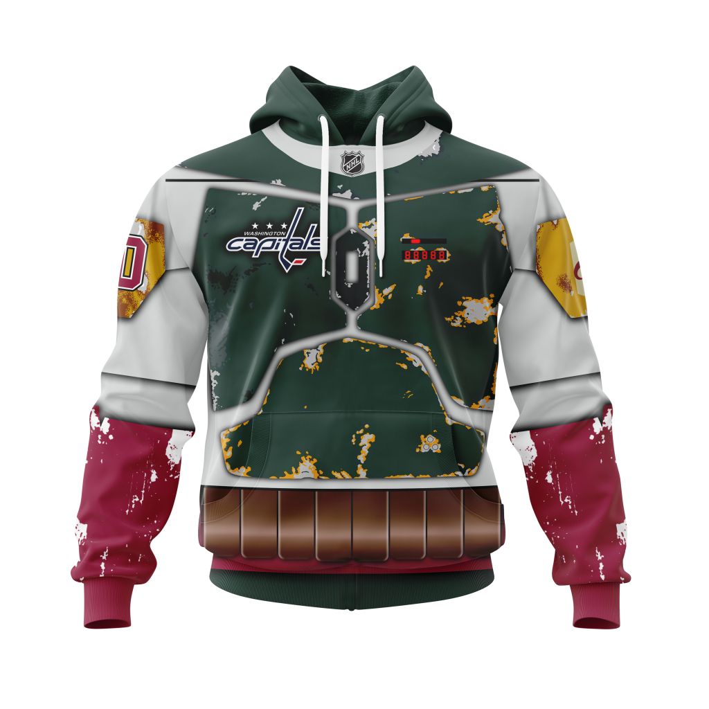 Personalized Nhl Washington Capitals X Boba Fett Armor Pullover Hoodie