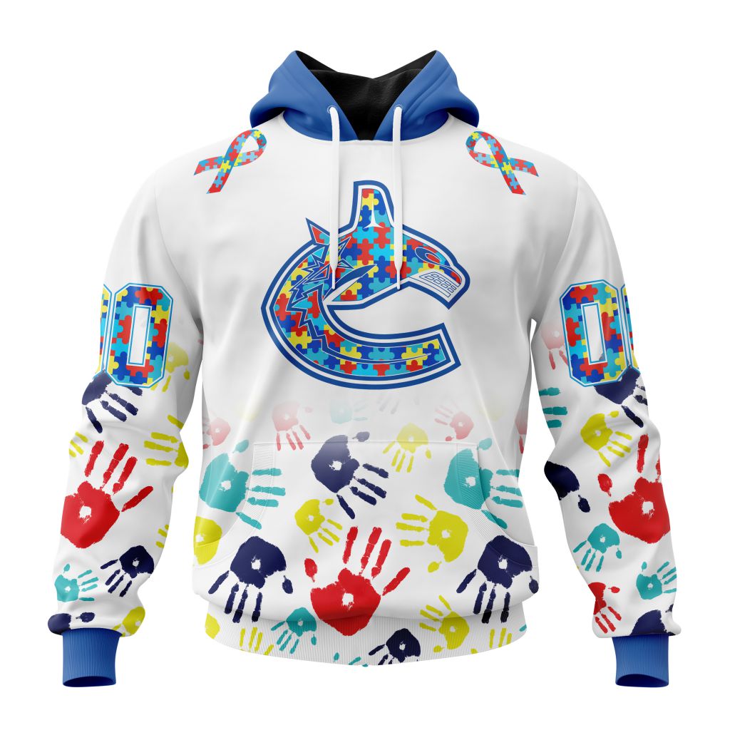 Personalized Nhl Vancouver Canucks Autism Awareness Hands Design Pullover Hoodie