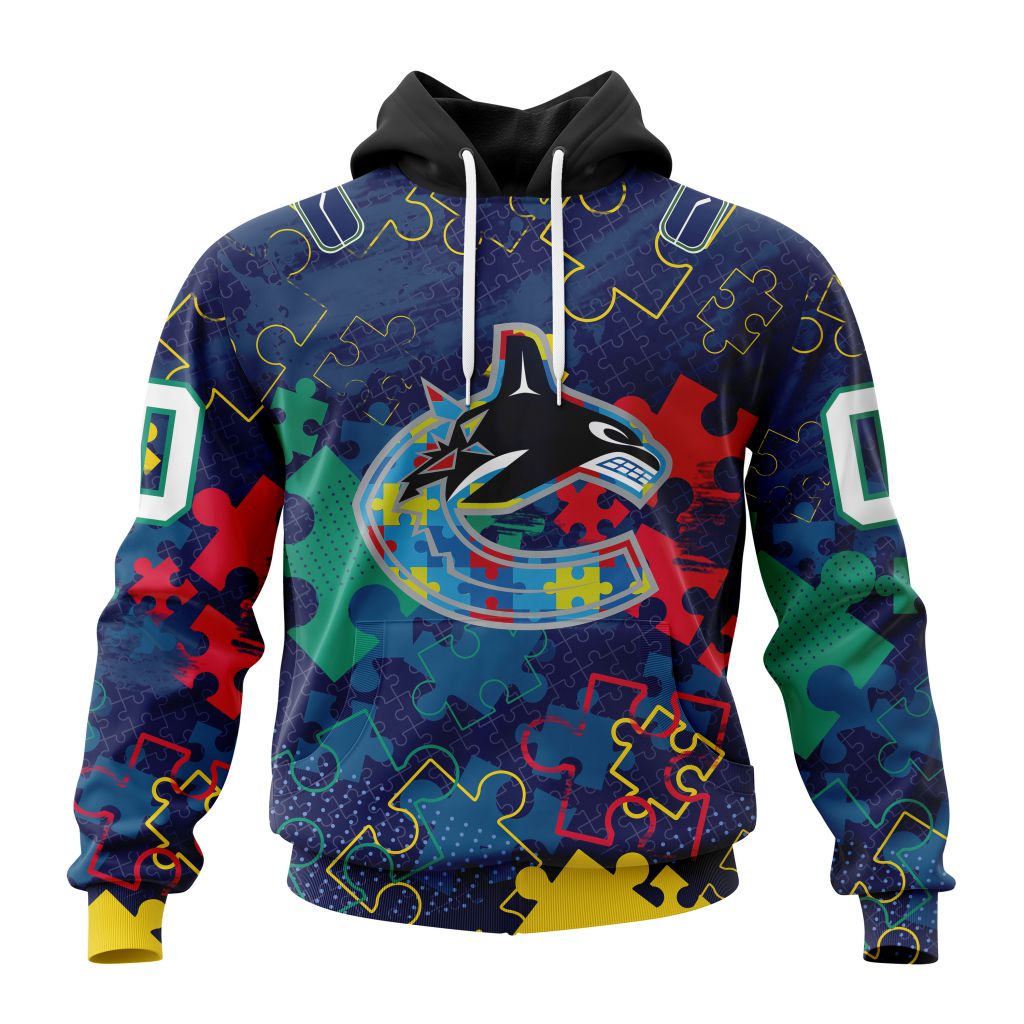 Personalized Nhl Vancouver Canucks Specialized Fearless Against Autism Pullover Hoodie