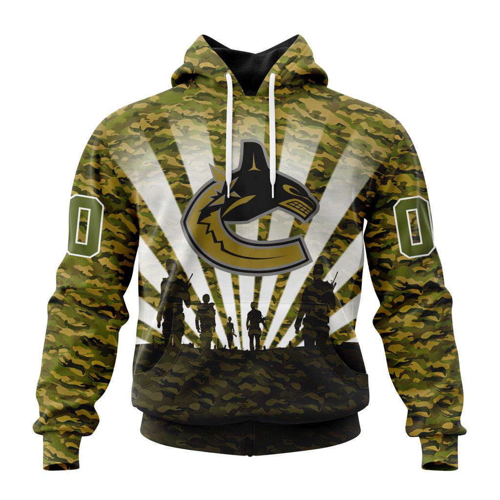 Personalized Nhl Vancouver Canucks Military Camo Kits For Veterans Day And Rememberance Day Pullover Hoodie