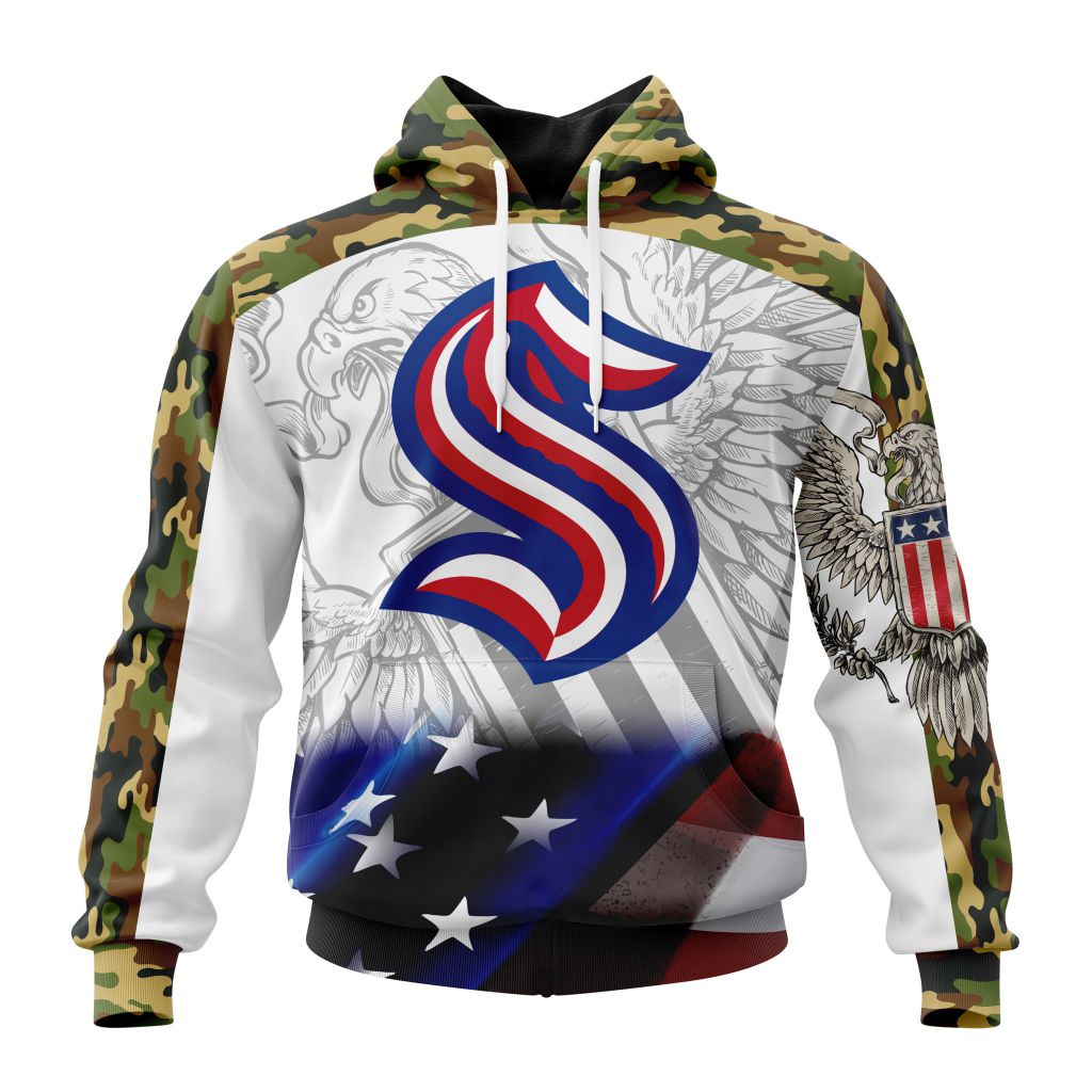 Personalized Nhl Seattle Kraken Specialized Design With Our America Eagle Flag Pullover Hoodie