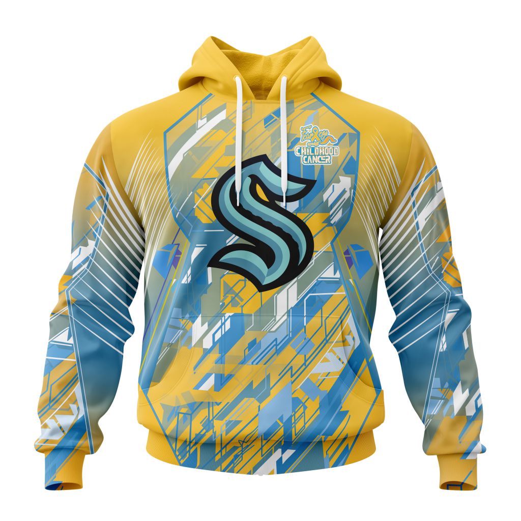 Personalized Nhl Seattle Kraken Fearless Against Childhood Cancers Pullover Hoodie