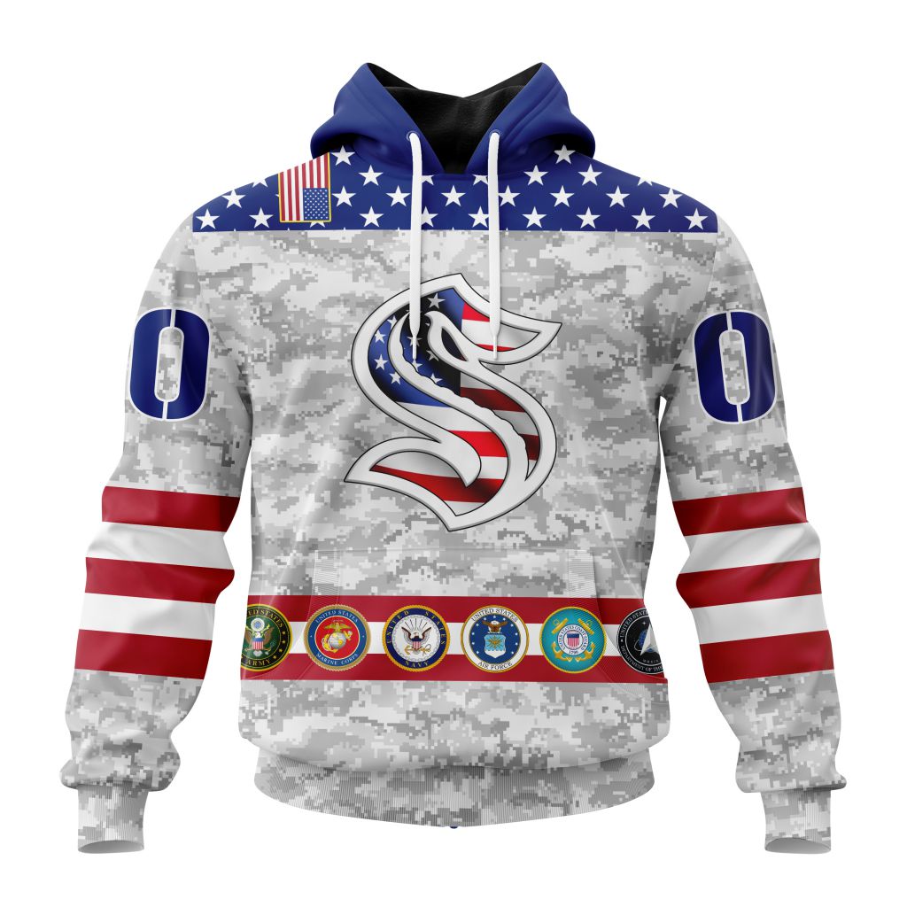 Personalized Nhl Seattle Kraken Armed Forces Appreciation Pullover Hoodie
