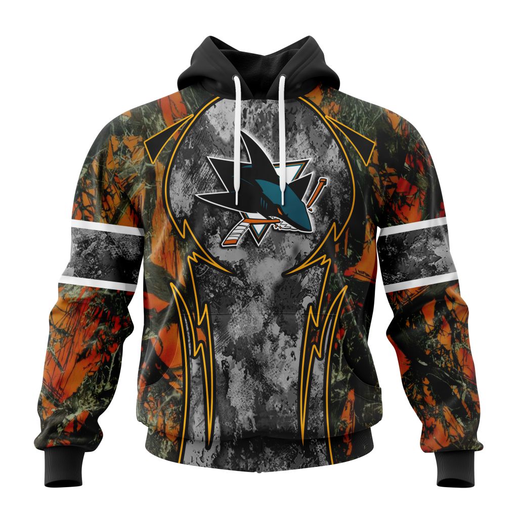 Personalized Nhl San Jose Sharks With Camo Concepts For Hungting In Forest Pullover Hoodie