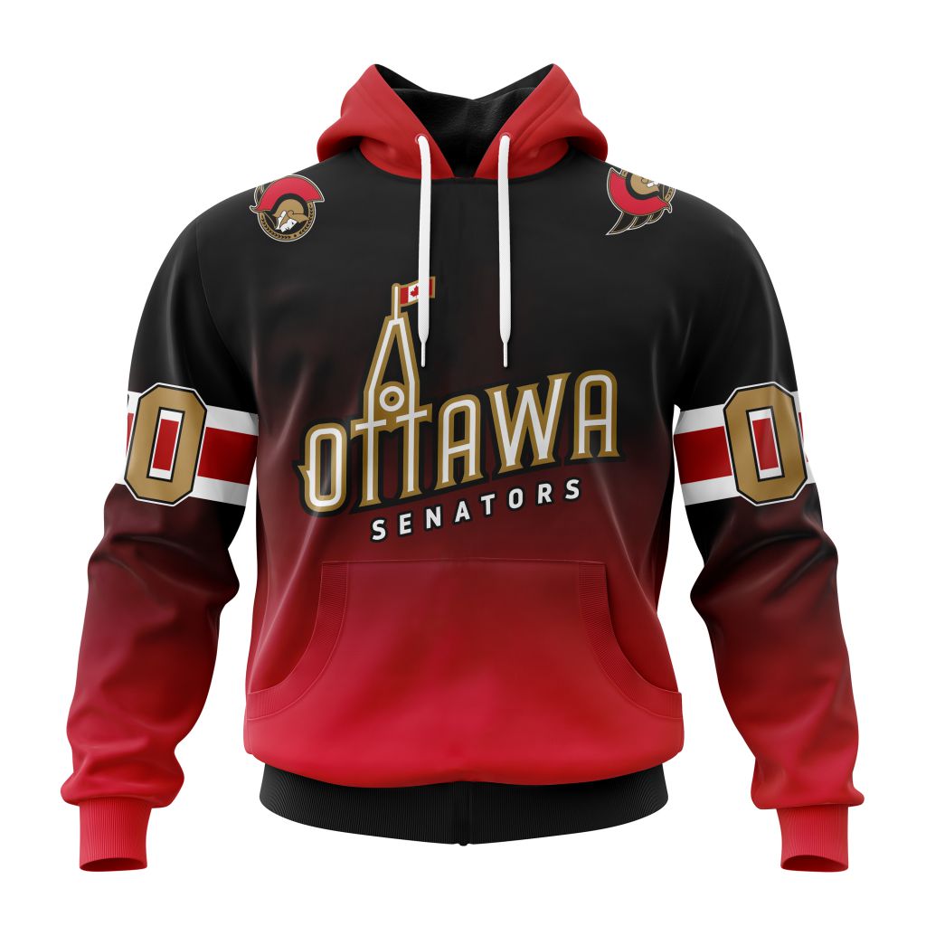 Personalized Nhl Ottawa Senators Special Retro Gradient Design Pullover Hoodie