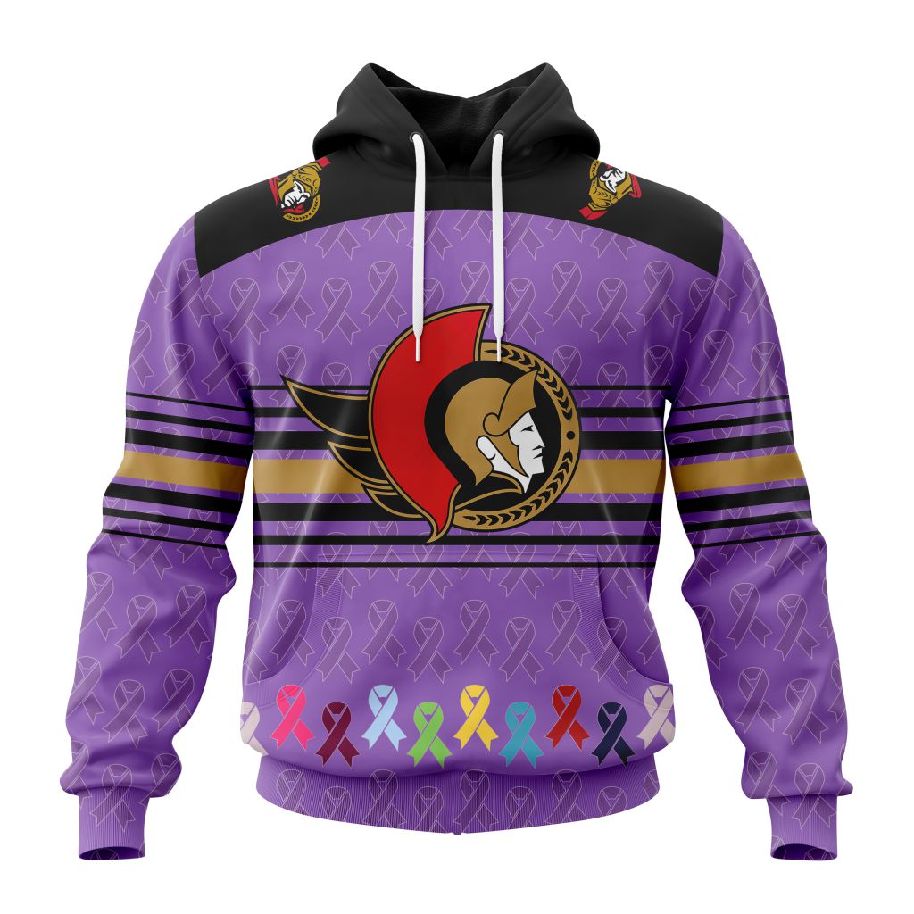 Personalized Nhl Ottawa Senators Specialized Design Fights Cancer Pullover Hoodie