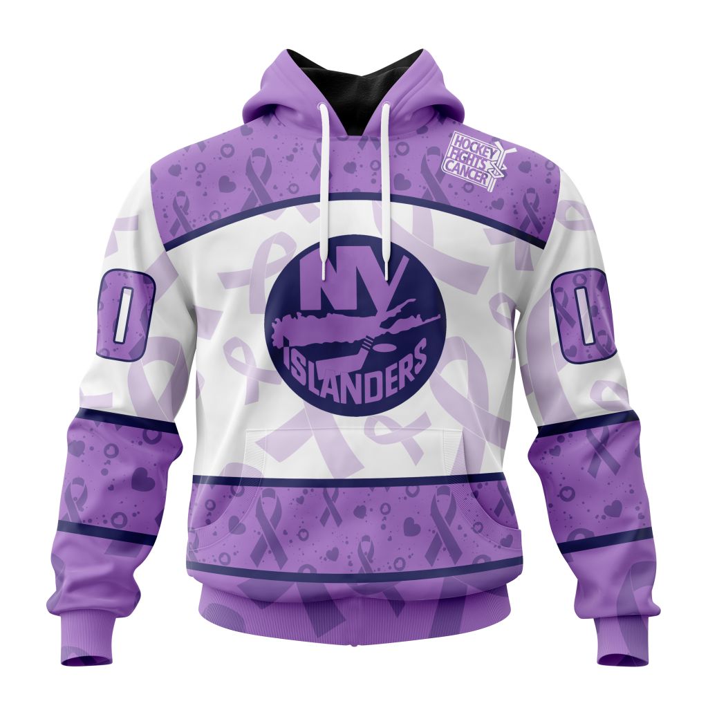 Personalized Nhl New York Islanders Special Lavender Hockey Fights Cancer Pullover Hoodie
