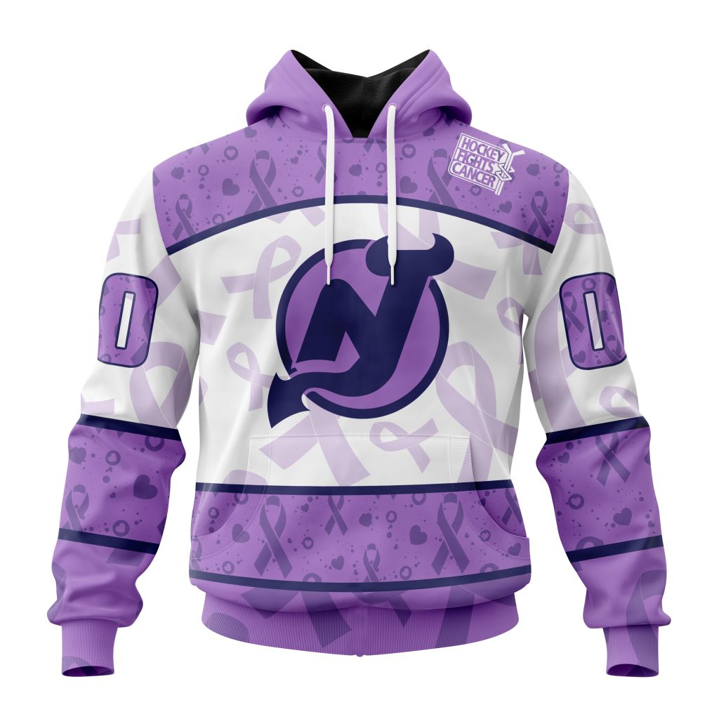 Personalized Nhl New Jersey Devils Special Lavender Hockey Fights Cancer Pullover Hoodie