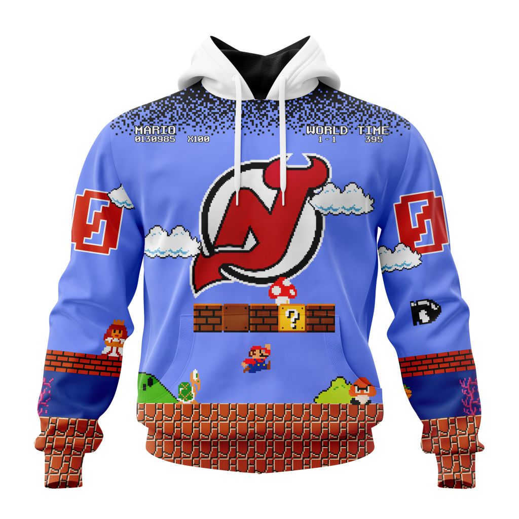 Personalized Nhl New Jersey Devils With Super Mario Game Design Pullover Hoodie