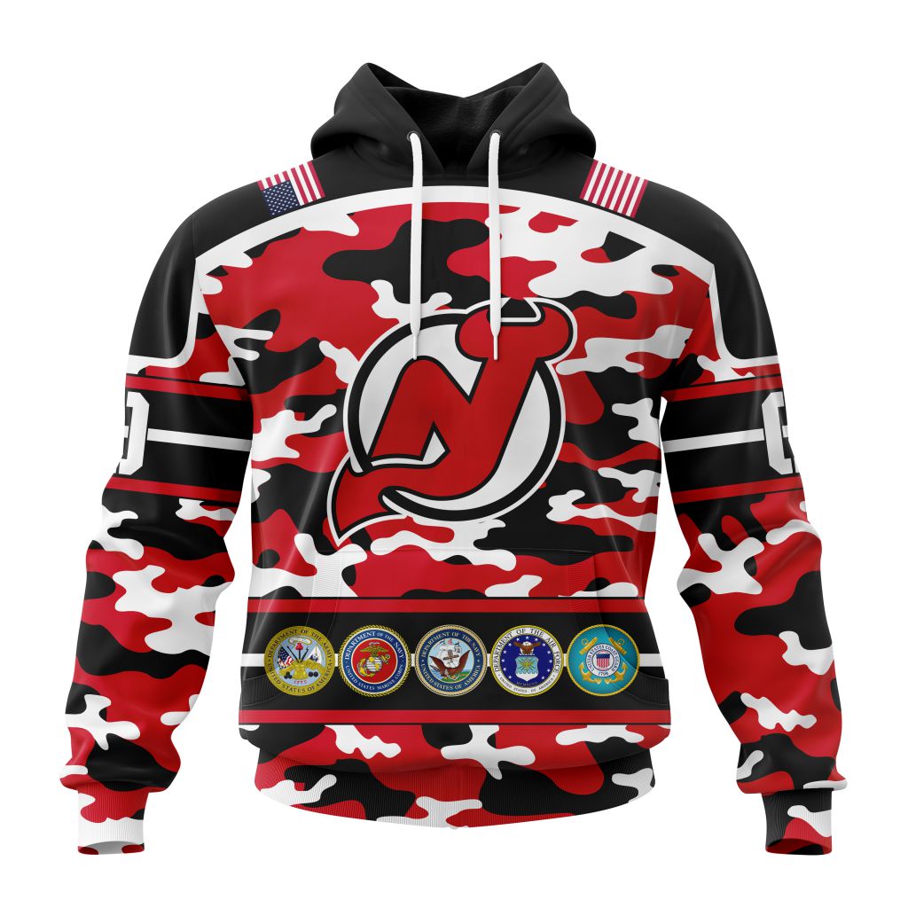 Personalized Nhl New Jersey Devils With Camo Team Color And Military Force Logo Pullover Hoodie