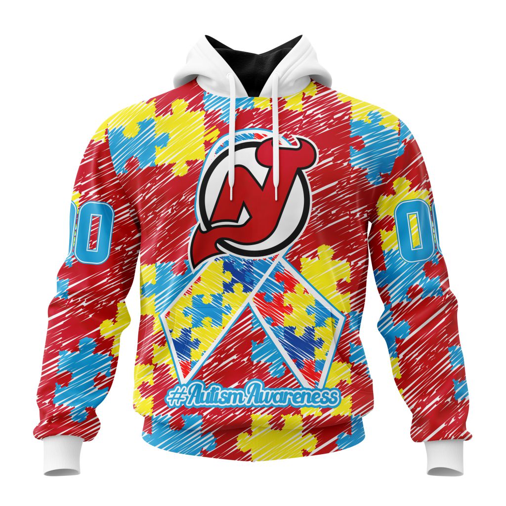 Personalized Nhl New Jersey Devils Special Autism Awareness Month Pullover Hoodie