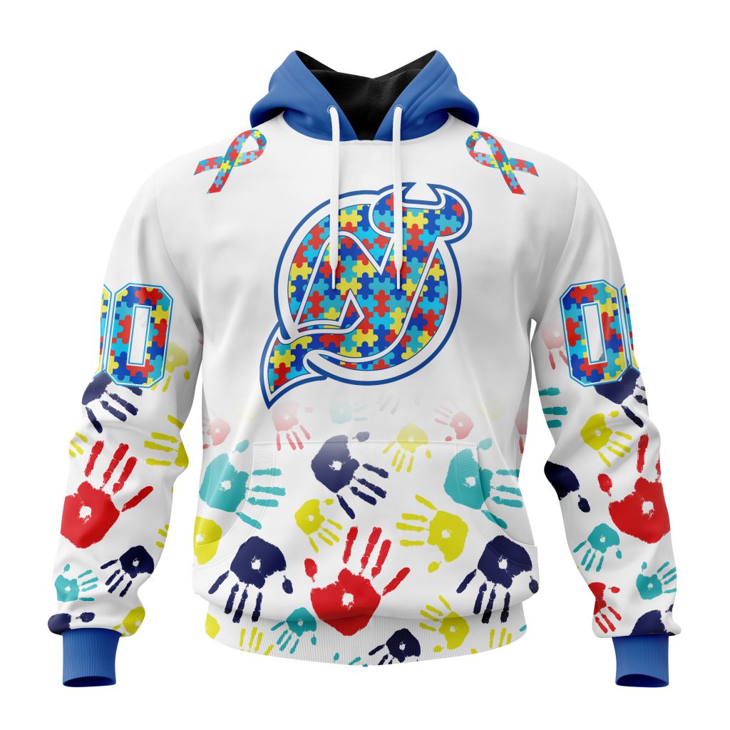 Personalized Nhl New Jersey Devils Autism Awareness Hands Design Pullover Hoodie
