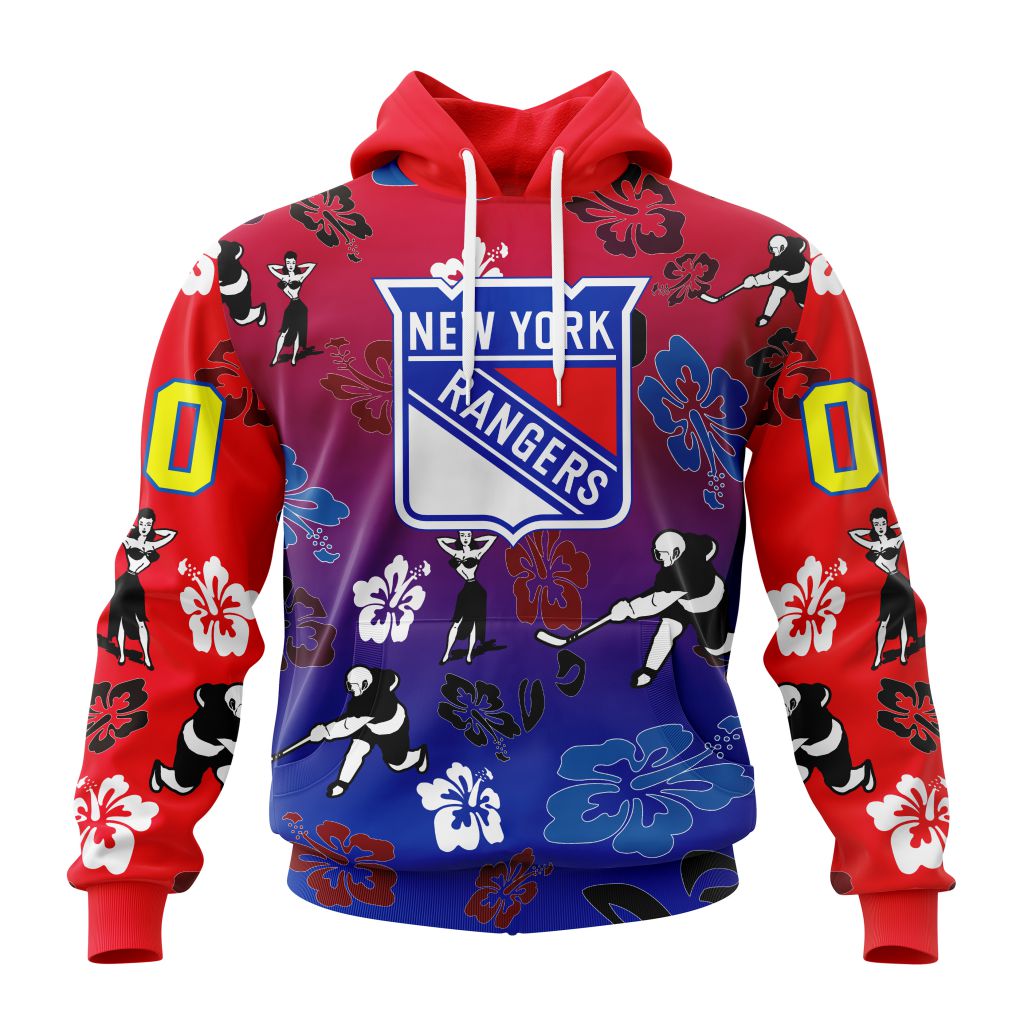Personalized Nhl New York Rangers Hawaiian Style Design For Fans Pullover Hoodie