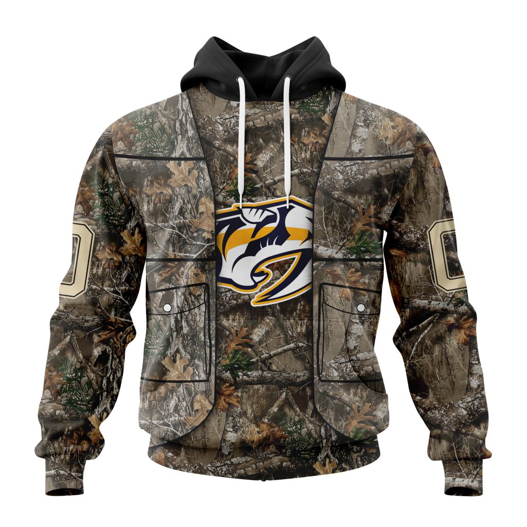 Personalized Nhl Nashville Predators Vest Kits With Realtree Camo Pullover Hoodie