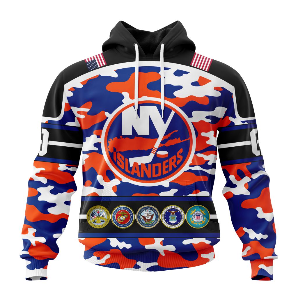 Personalized Nhl New York Islanders With Camo Team Color And Military Force Logo Pullover Hoodie