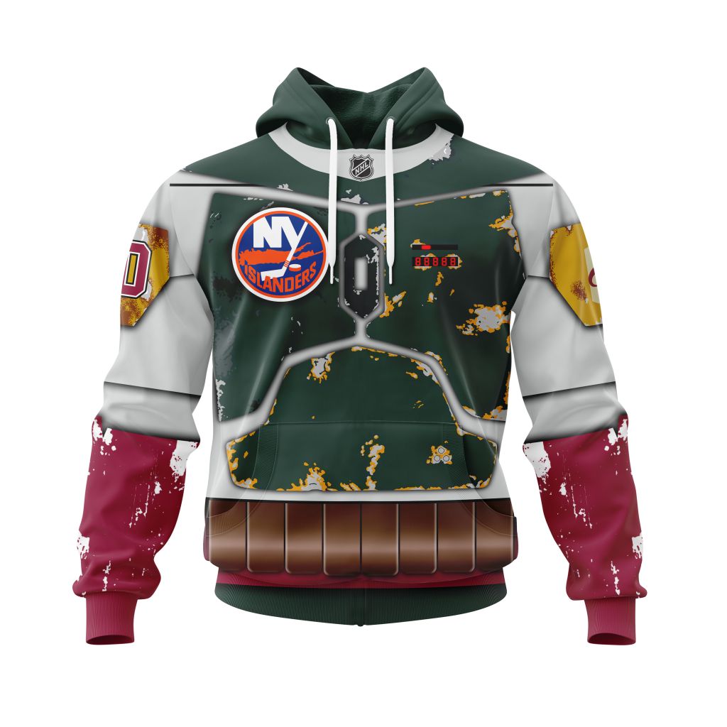 Personalized Nhl New York Islanders X Boba Fett Armor Pullover Hoodie