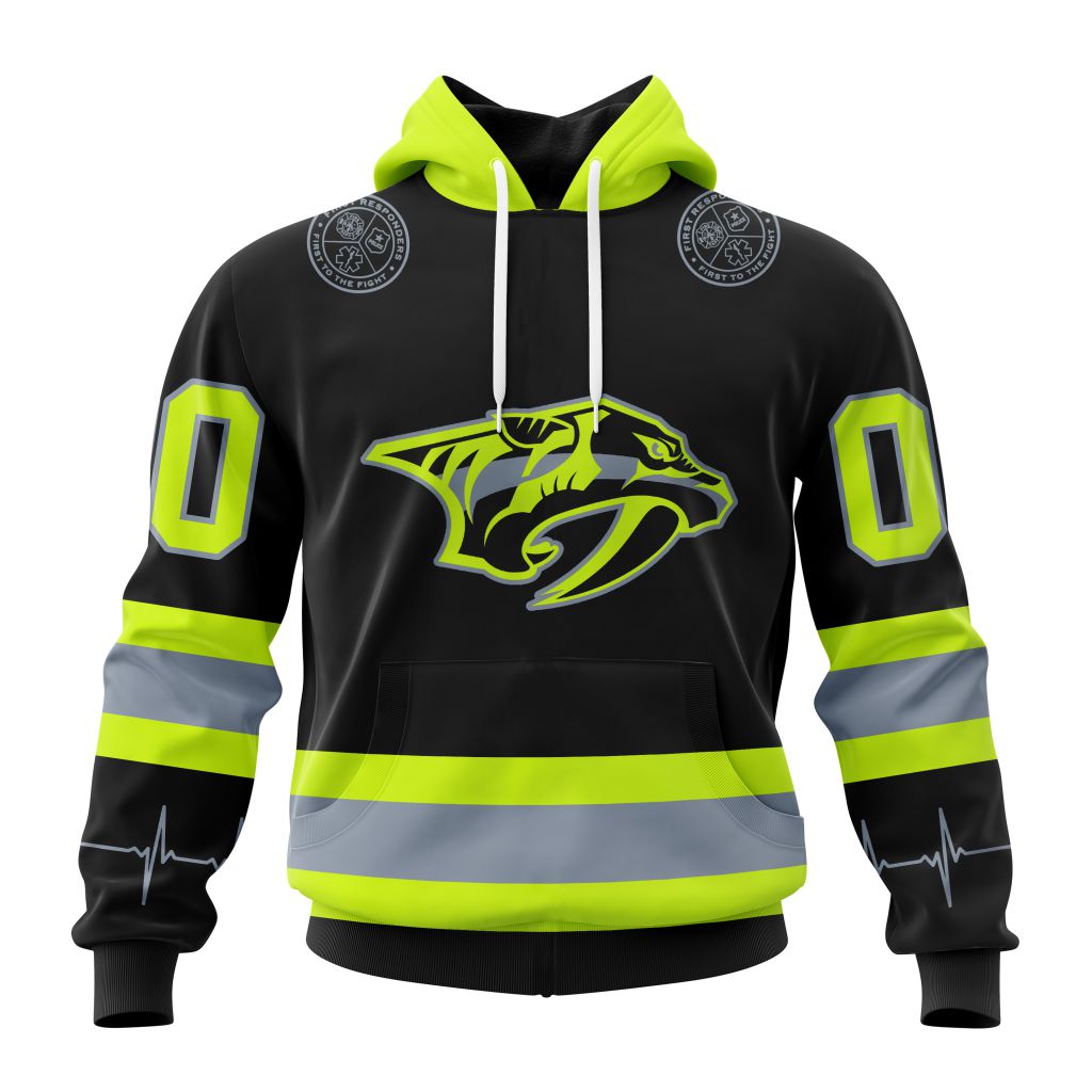 Personalized Nhl Nashville Predators Specialized Kits With Firefighter Uniforms Color Pullover Hoodie