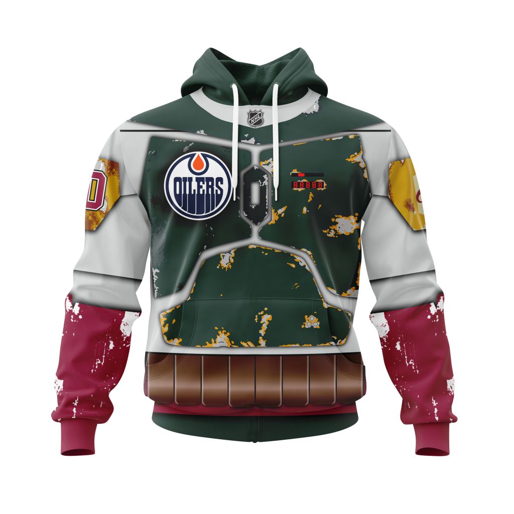Personalized Nhl Edmonton Oilers X Boba Fett Armor Pullover Hoodie