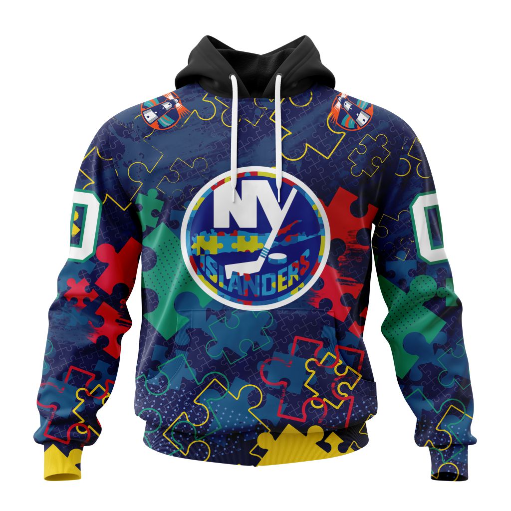 Personalized Nhl New York Islanders Specialized Fearless Against Autism Pullover Hoodie