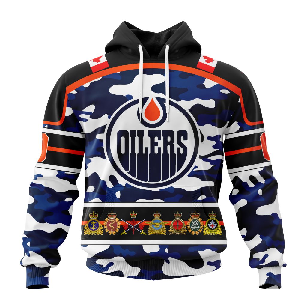 Personalized Nhl Edmonton Oilers With Camo Team Color And Military Force Logo Pullover Hoodie