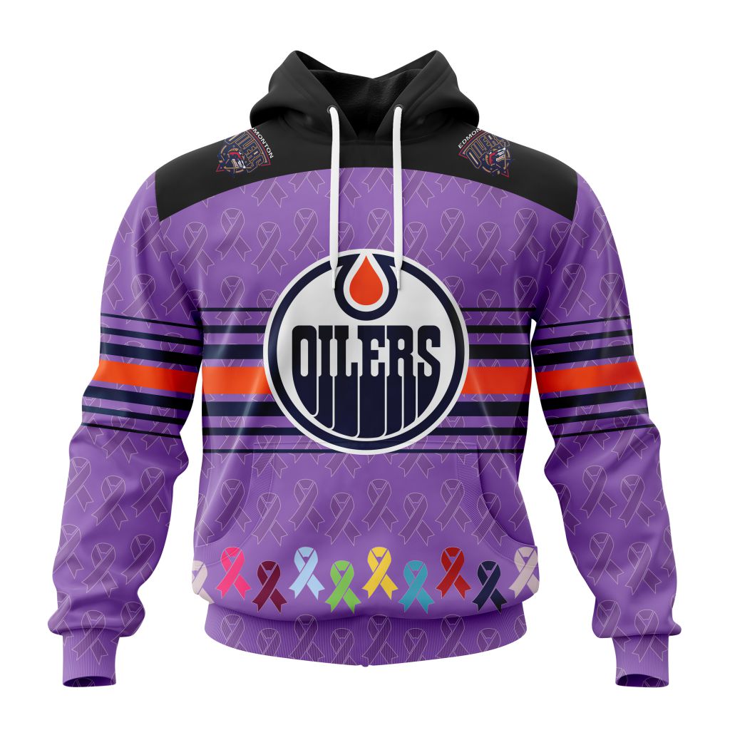 Personalized Nhl Edmonton Oilers Specialized Design Fights Cancer Pullover Hoodie