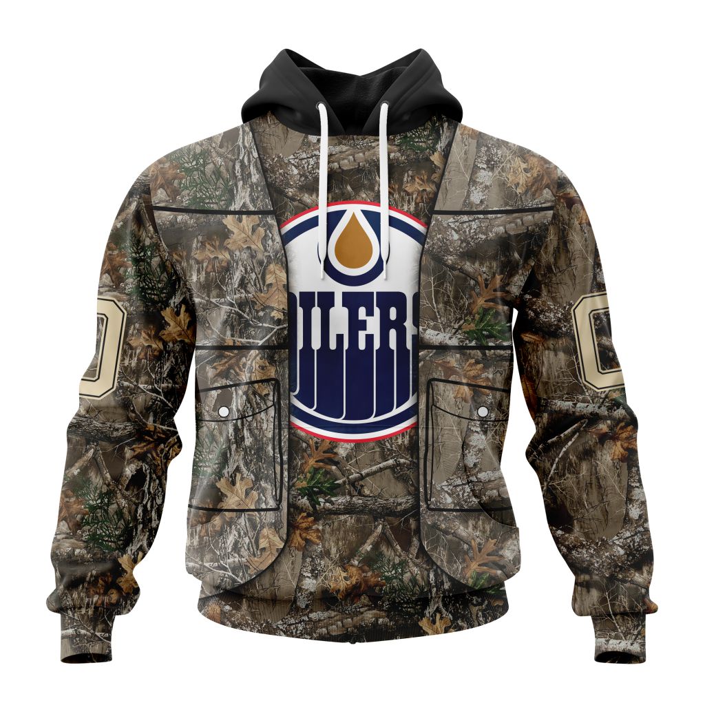 Personalized Nhl Edmonton Oilers Vest Kits With Realtree Camo Pullover Hoodie