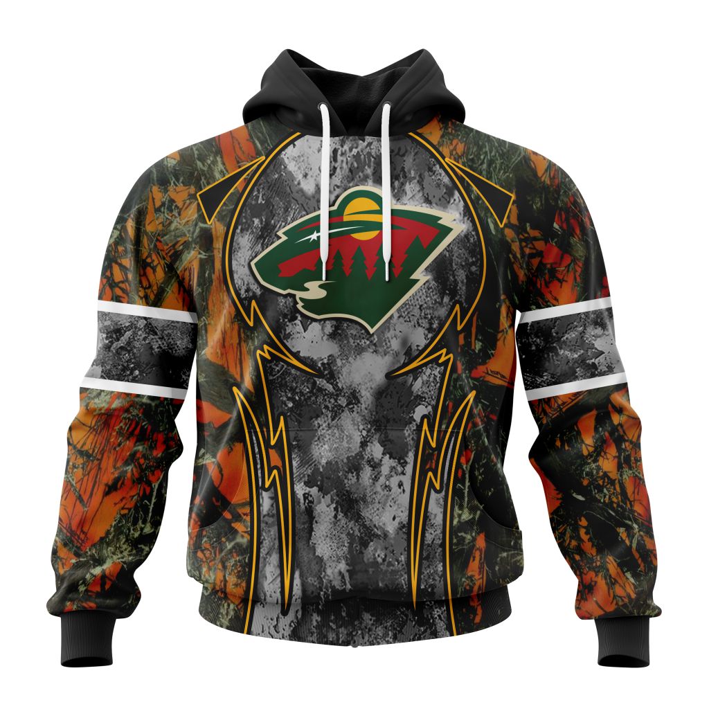 Personalized Nhl Minnesota Wild With Camo Concepts For Hungting In Forest Pullover Hoodie