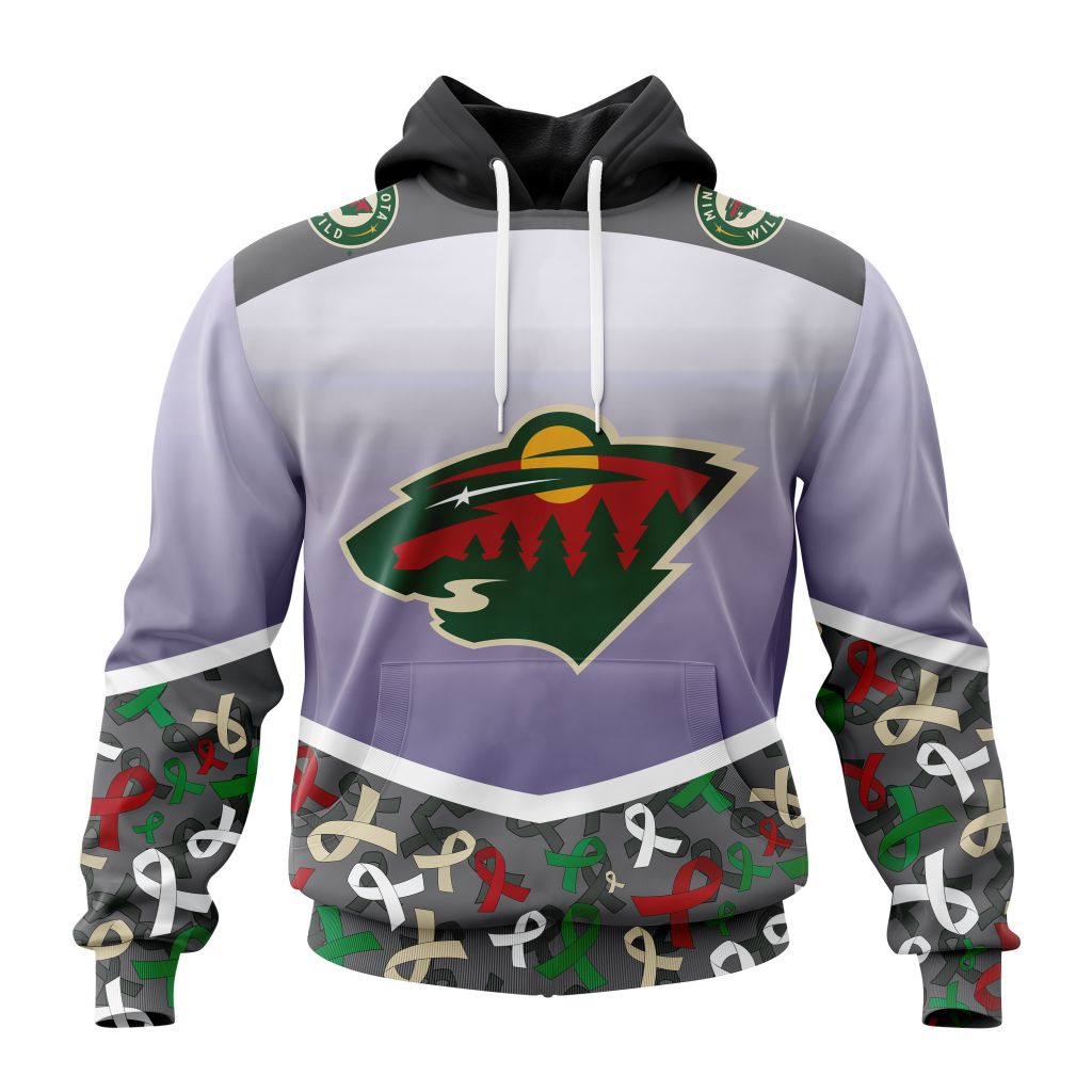 Personalized Nhl Minnesota Wild Specialized Sport Fights Again All Cancer Pullover Hoodie